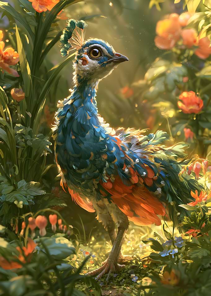 Cute Baby Peacock in Garden