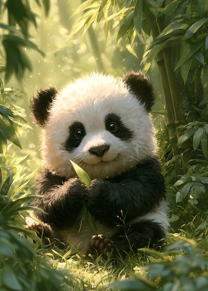 Adorable Baby Panda in Bamboo Forest
