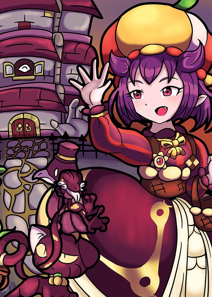 Anime Girl with Creatures and Castle