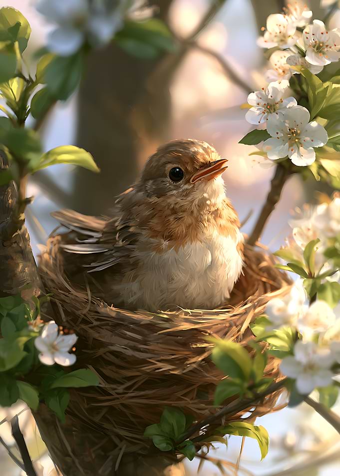 Baby Bird in Spring Nest