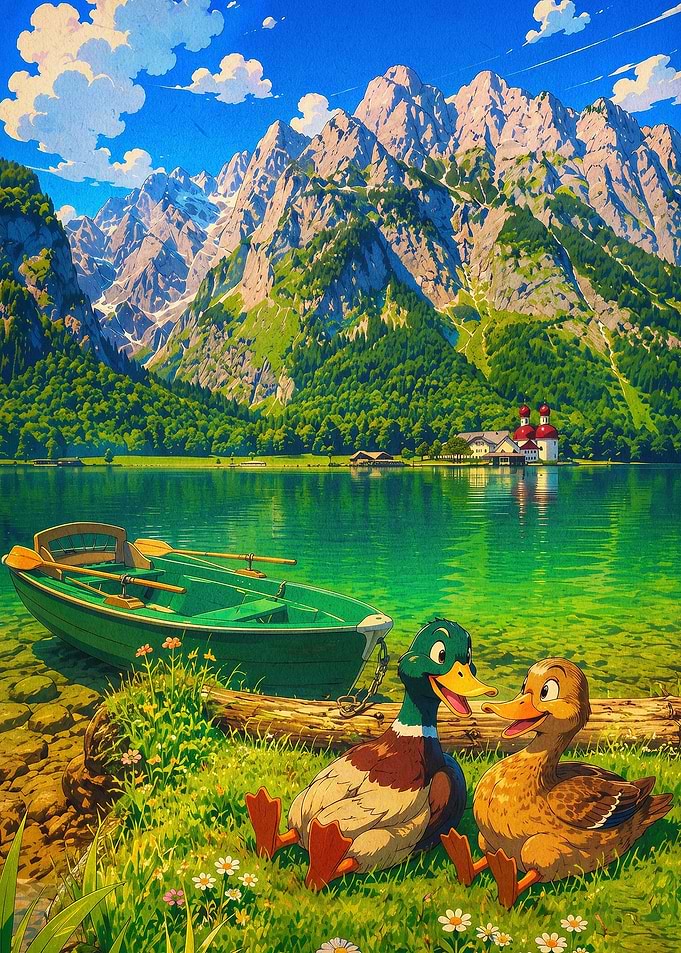 Duck Lake Mountain Anime Art Poster
