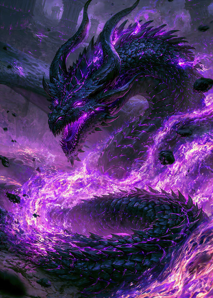 Majestic Dark Purple Fire Dragon
