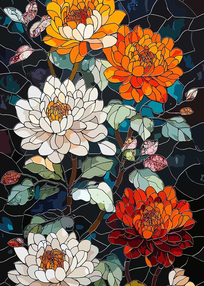 Stained Glass Style Floral Art