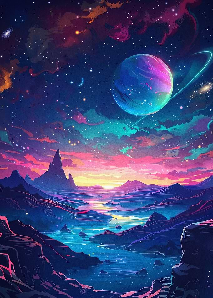 Cosmic Planet Surreal Landscape Art