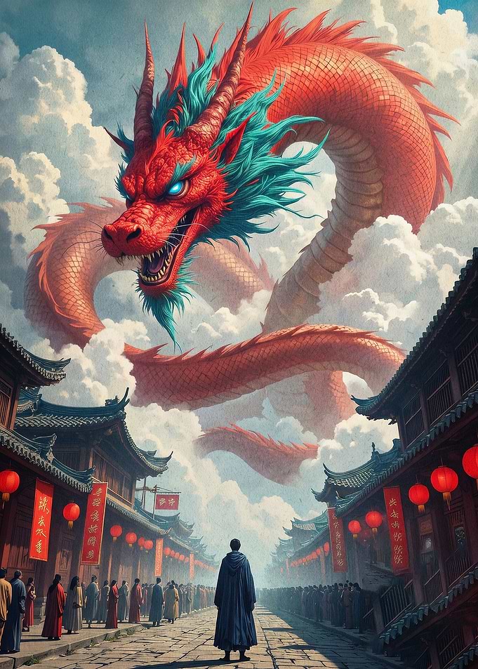 Red Dragon Sky Fantasy Poster