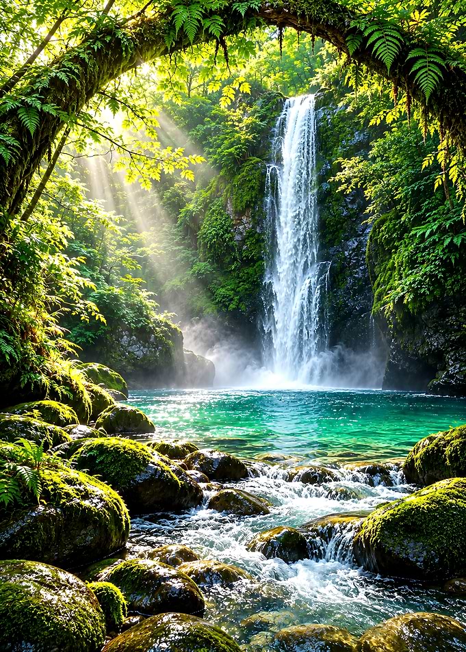 Enchanted Waterfall in Lush Forest