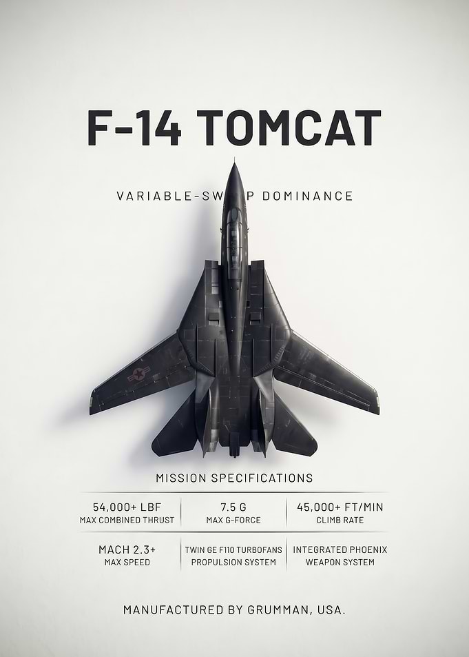 black sleek F14 Tomcat Military Aircraft Poster