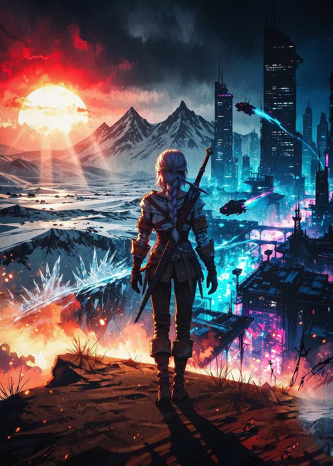 Cyber Warrior Future City Epic Art