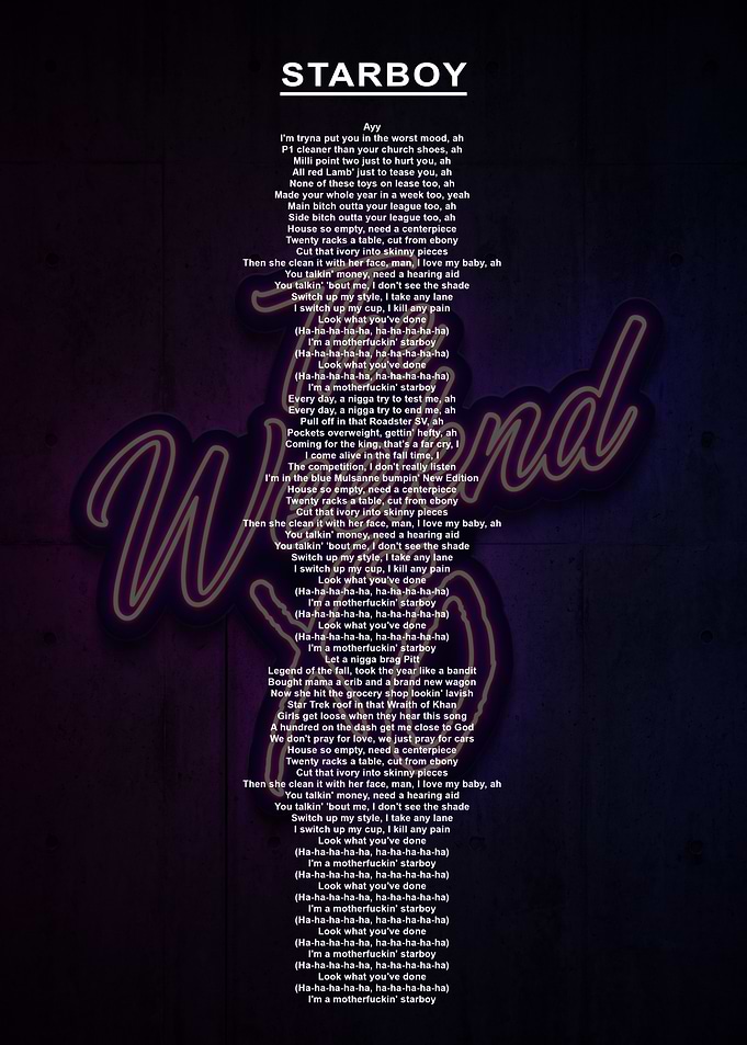 The Weeknd Starboy Lyrics Poster