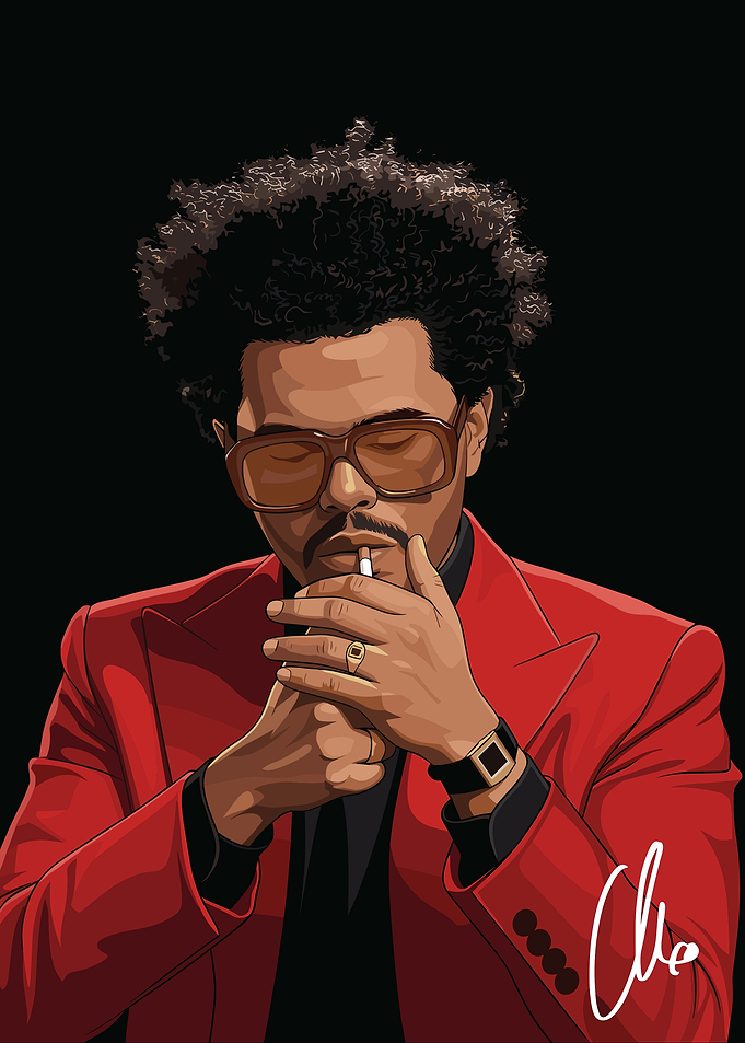 The Weeknd Red Suit Illustration