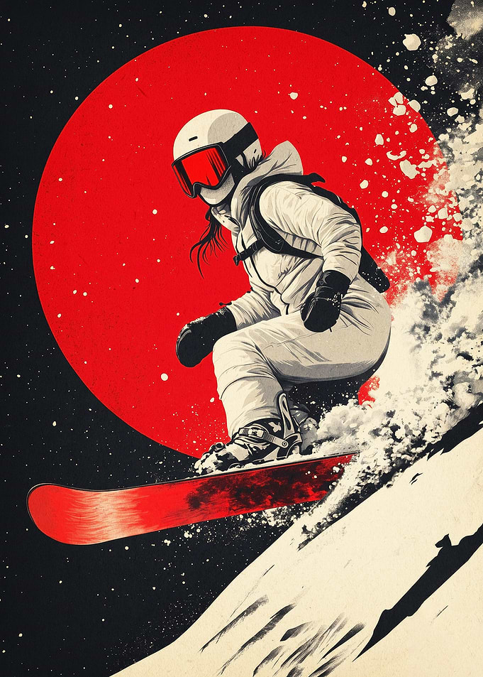 Snowboarder Red Sun Japanese Art