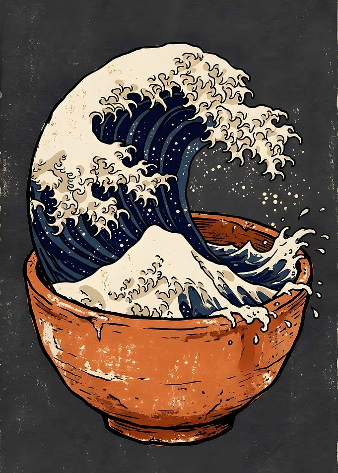 Great Wave Ramen Bowl Illustration