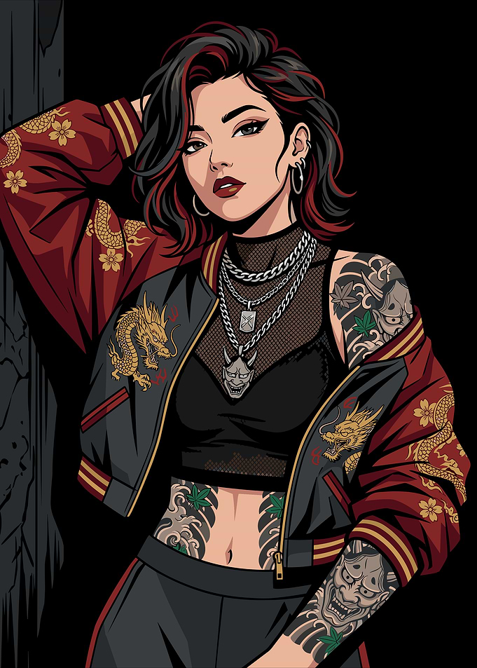 Edgy Girl with Dragon Jacket