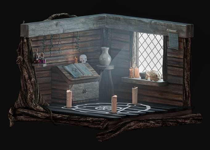 Miniature Fantasy Witch's Cabin Diorama