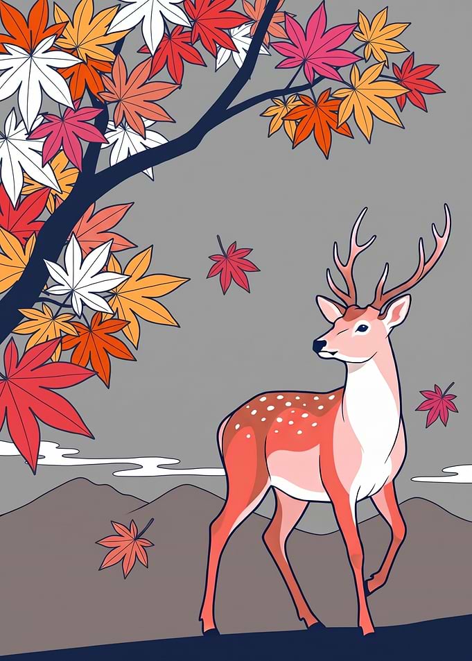 Shika — Deer and Autumn Maple
