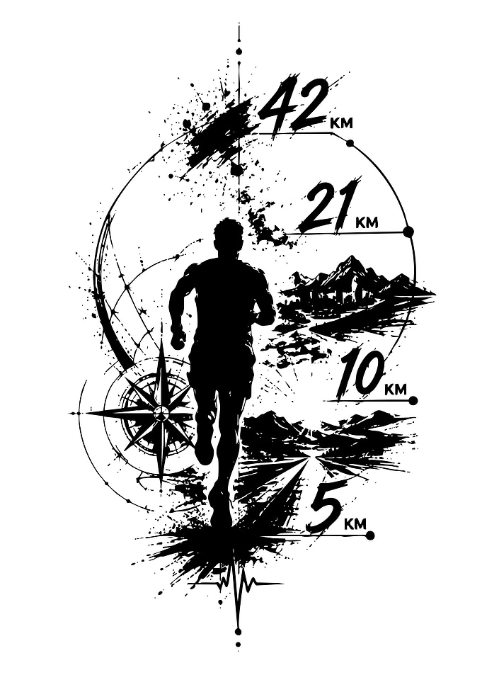 Running Marathon Distance Compass Tattoo Design