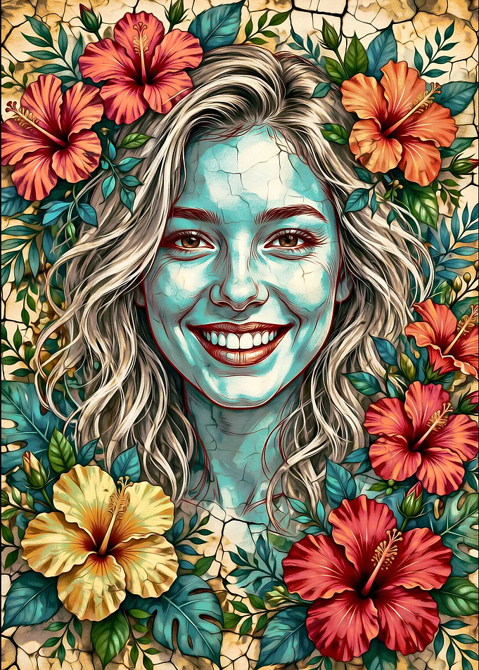 Woman with Hibiscus Flowers Portrait