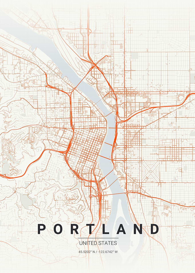 United States Portland Oregon City Map Poster