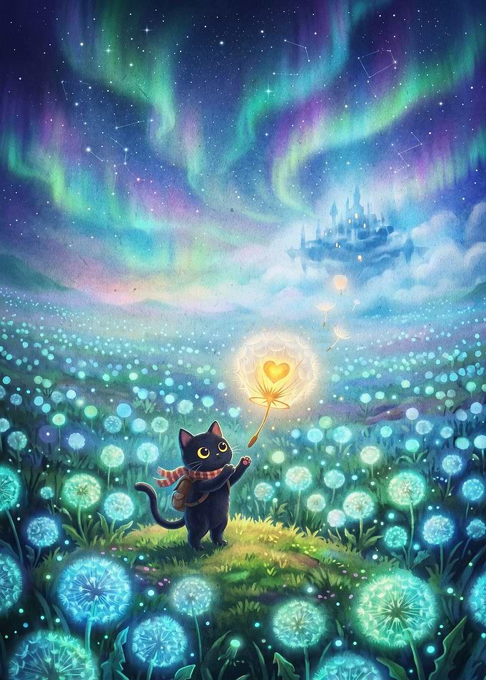 Magical Cat Aurora Fantasy Art