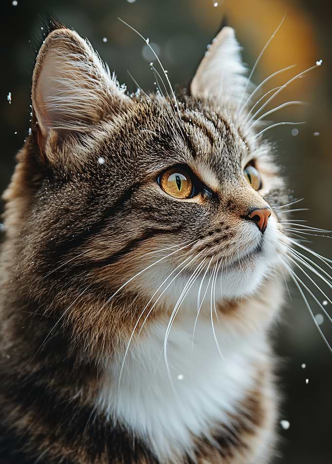 Tabby Cat in Falling Snow