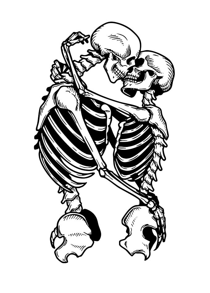 Kissing Skeletons Line Art Illustration