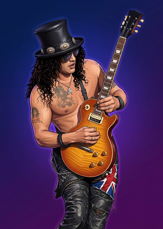 Slash Playing Electric Guitar Illustration