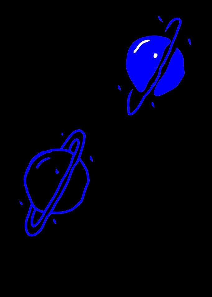 Minimalist Blue Neon Saturn Planets