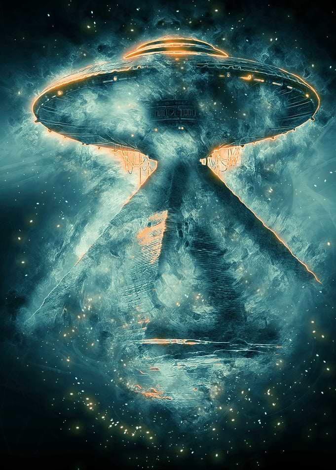 UFO Over Pyramid – Cosmic Nebula Sci-Fi Art