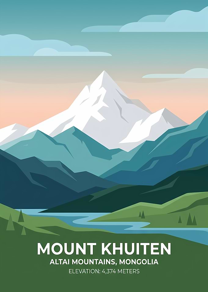 Mount Khuiten Altai Mountains Travel Poster