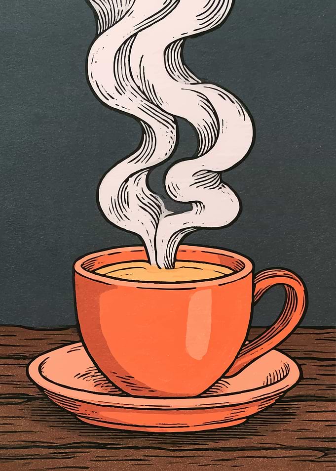 Vintage Illustration of Steaming Coffee Cup