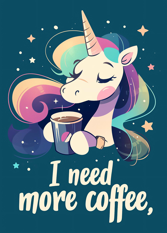 Cute Unicorn Drinking Coffee Illustration