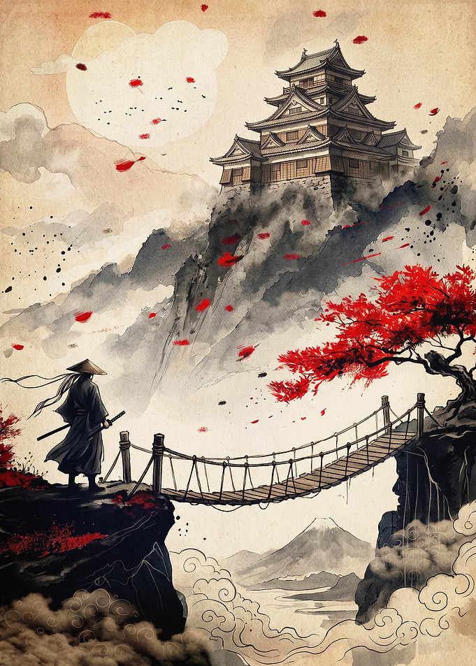 Samurai Castle Japanese Art Poster