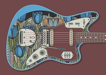 Floral Pattern Electric Guitar Illustration
