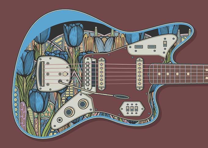 Floral Pattern Electric Guitar Illustration