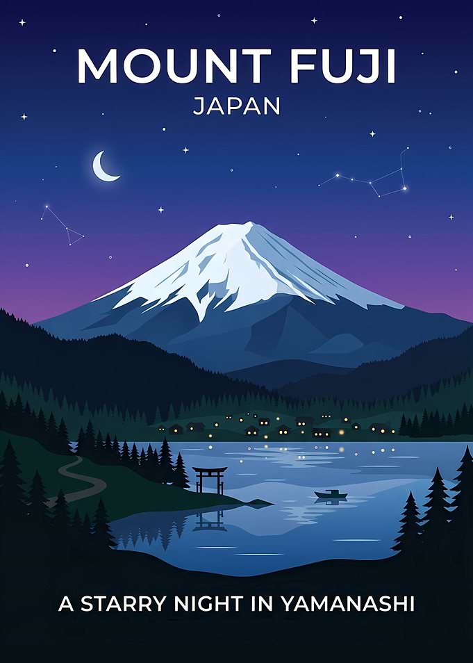 Mount Fuji Starry Night Poster