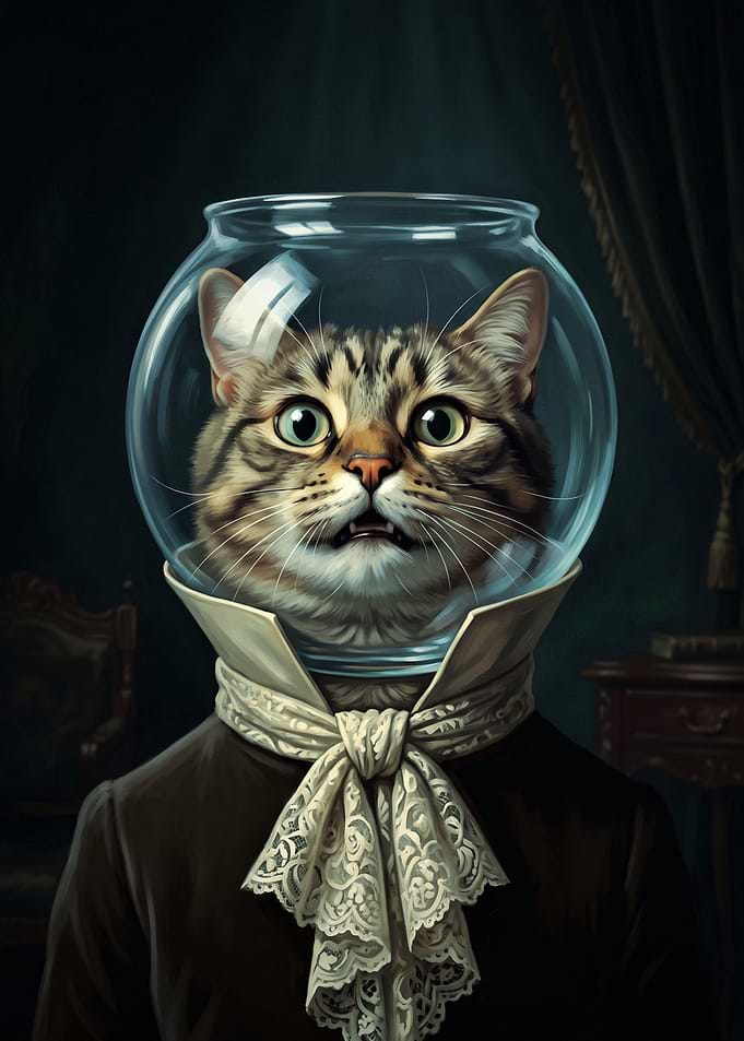 Victorian Cat in Fishbowl Helmet