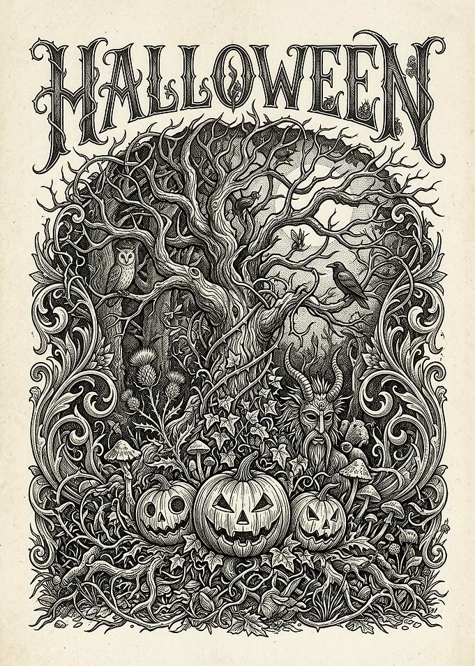 Intricate Halloween Forest Illustration