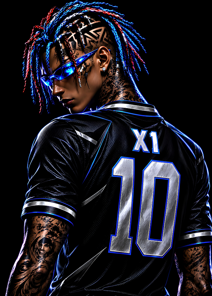Football Athlete Portrait with Blue Braids