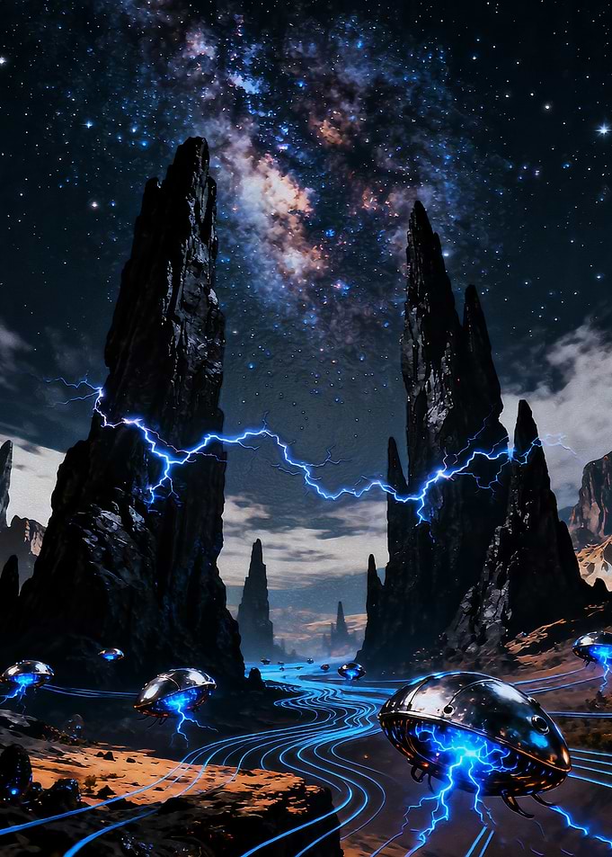 Alien Landscape with Flying Saucers