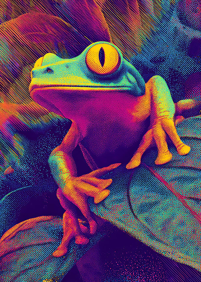 Psychedelic Neon Tree Frog Art