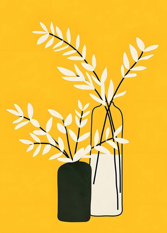 Minimalist Botanical Art with Vases