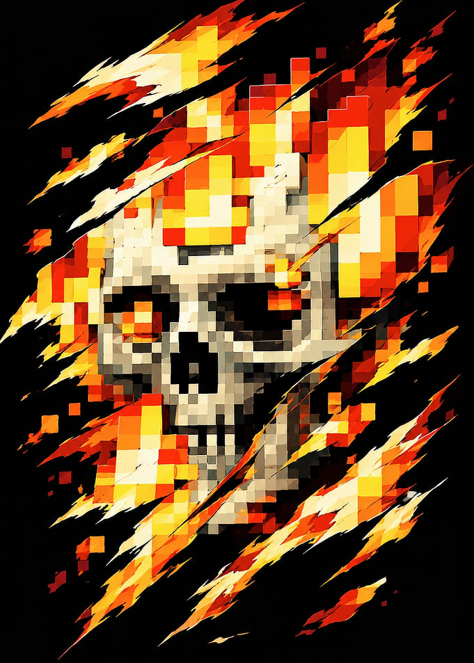 Pixel Art Flaming Skull