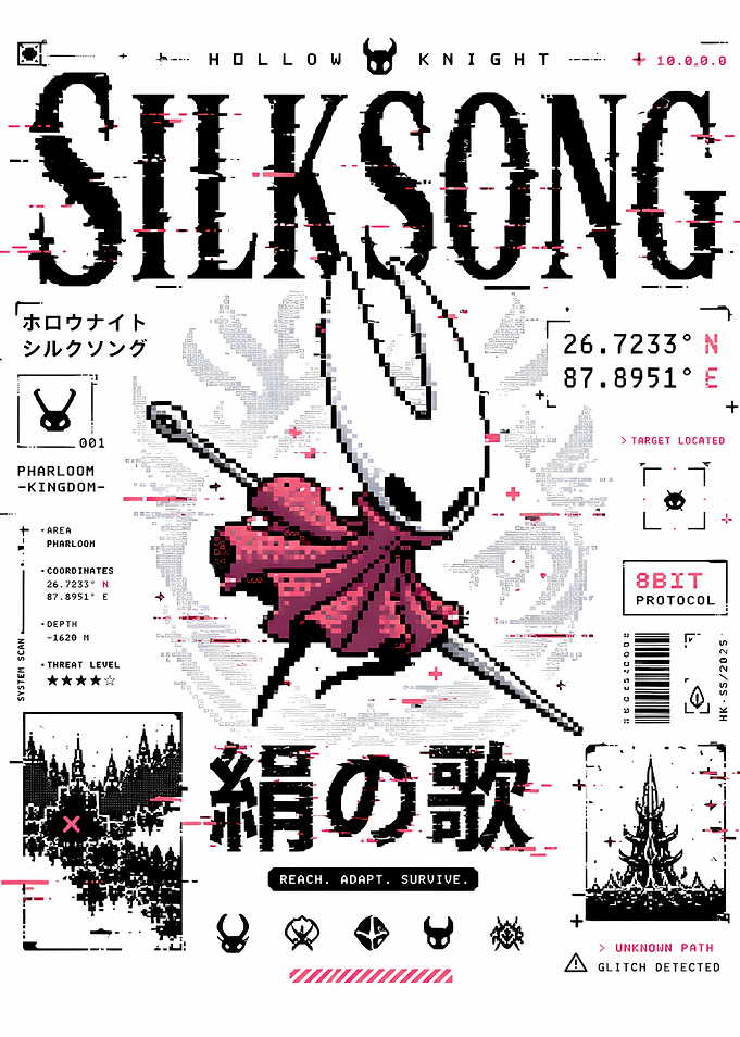 Hollow Knight Silksong Pixel Art Poster
