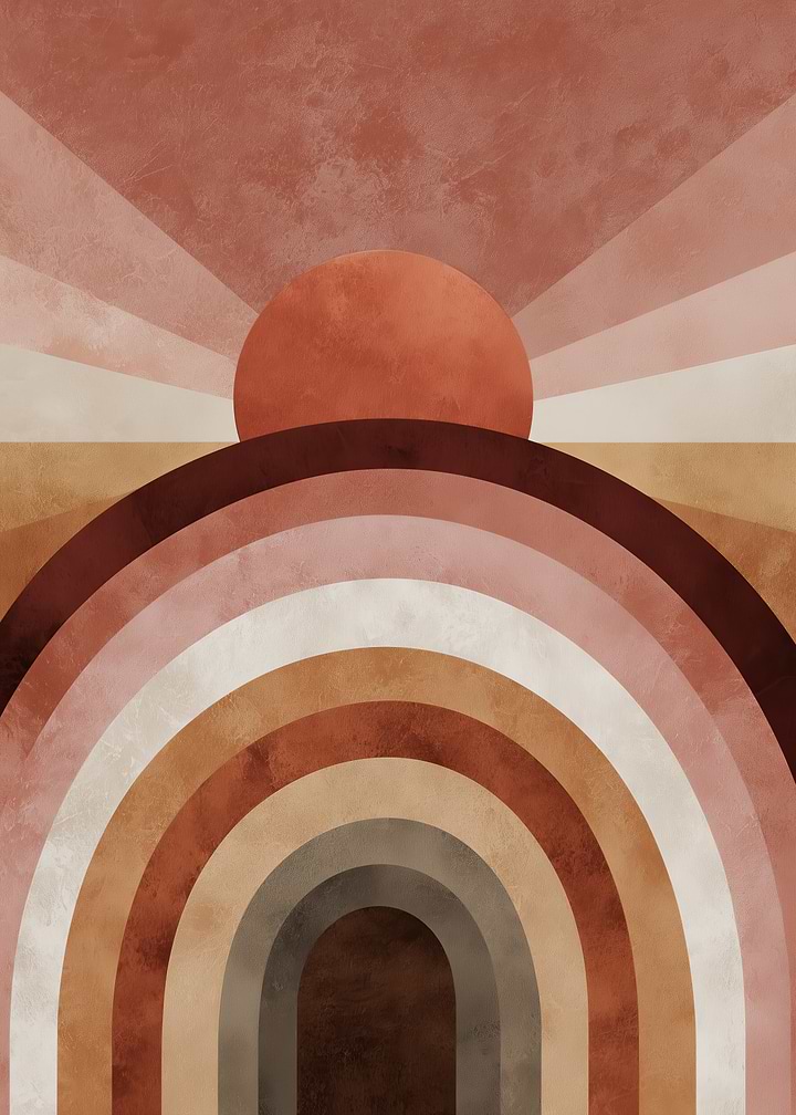Boho Abstract Rainbow Sun Wall Art