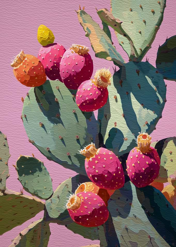 Vibrant Prickly Pear Cactus Painting