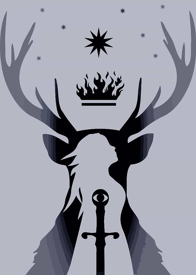 Minimalist Fantasy Stag and Sword Silhouette