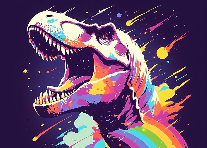 Colorful Cosmic T-Rex Art
