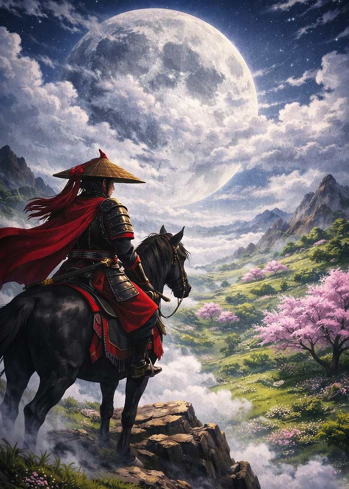 Samurai Horseman Moon Fantasy Art