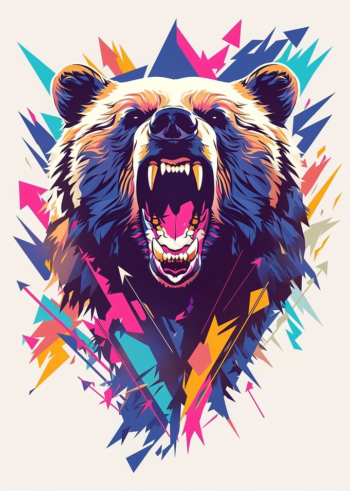 Vibrant Geometric Roaring Bear Illustration