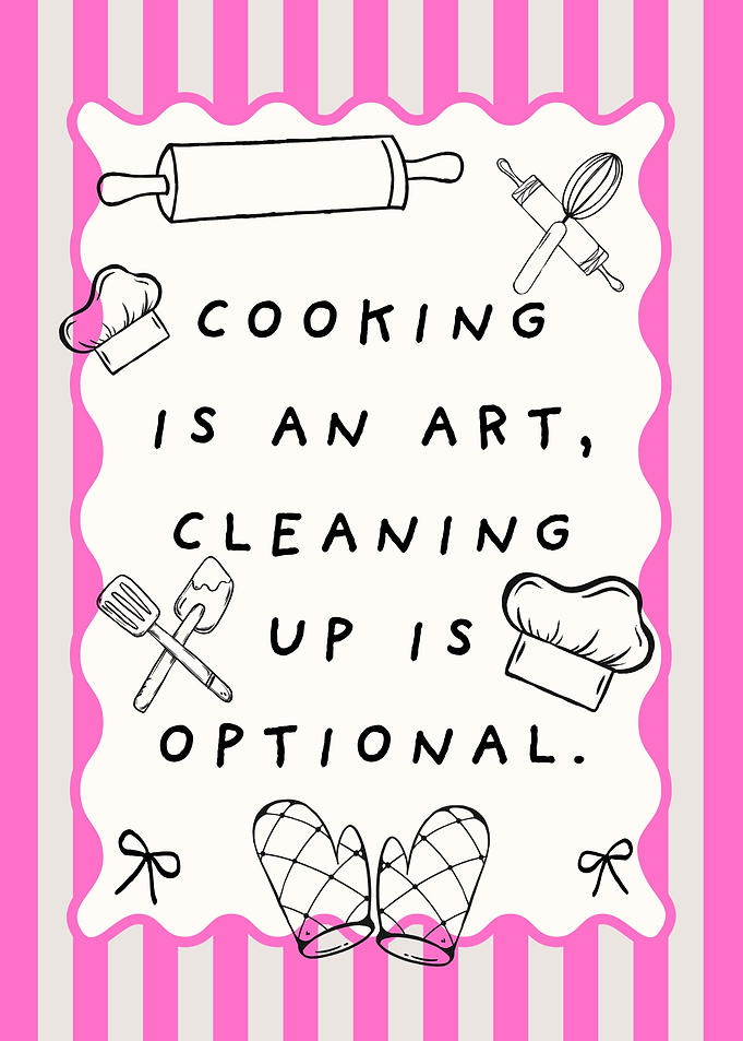 Funny Pink Striped Baking Kitchen Quote Poster
